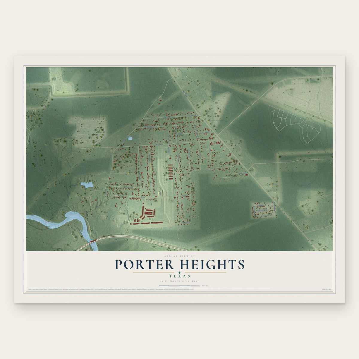 Porter Heights, Texas map print, the full design