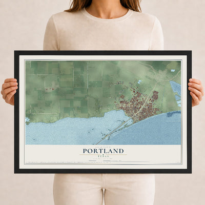 Map of Portland, Texas, 12 x 18 inch print in a black wood frame