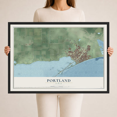 Map of Portland, Texas, 24 x 36 inch print in a black wood frame