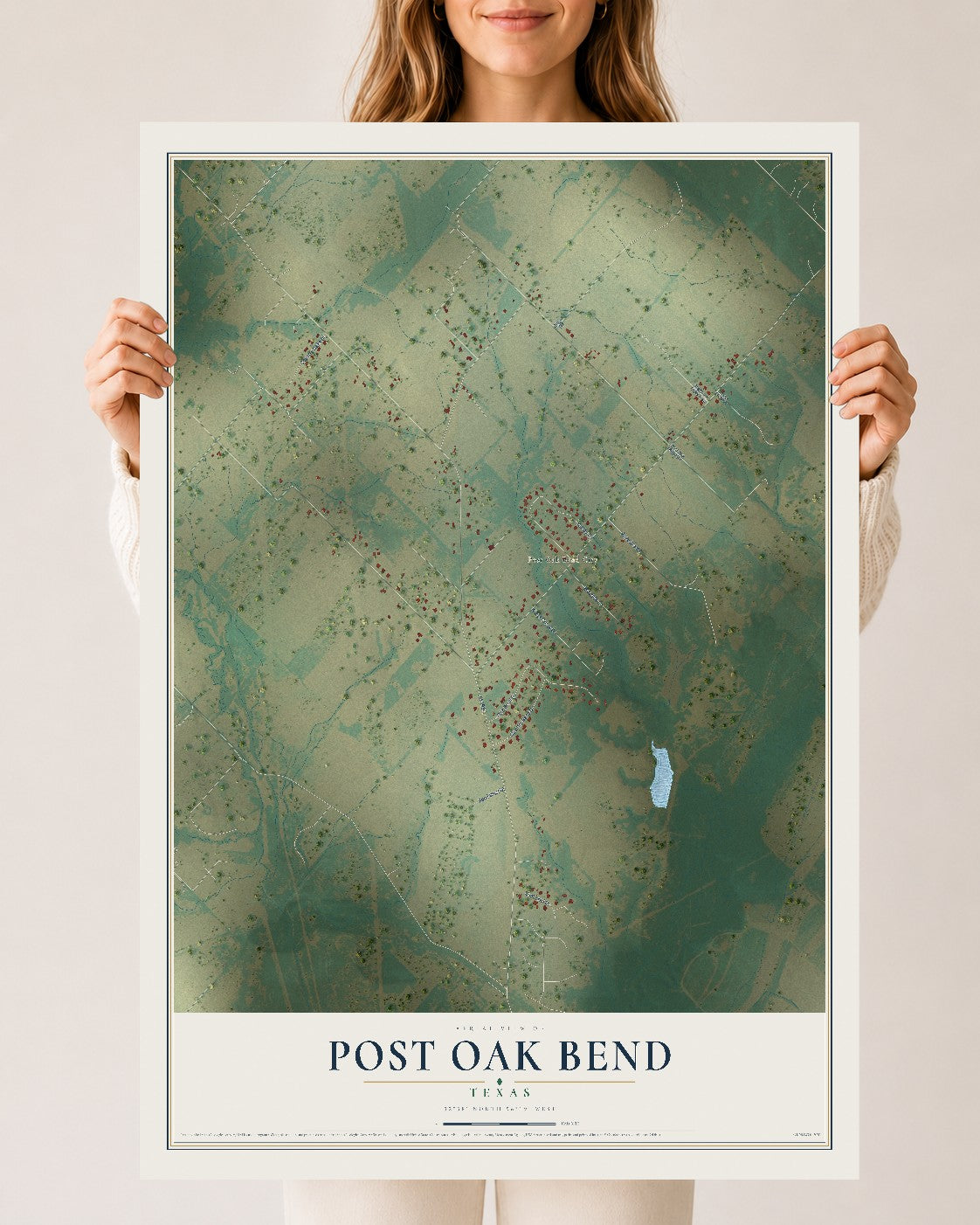 Map of Post Oak Bend, Texas, 24 x 36 inch unframed archival matte print