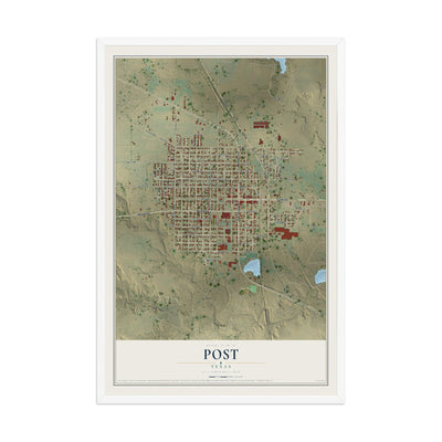 Map of Post, Texas, 12 x 18 inch print in a white wood frame