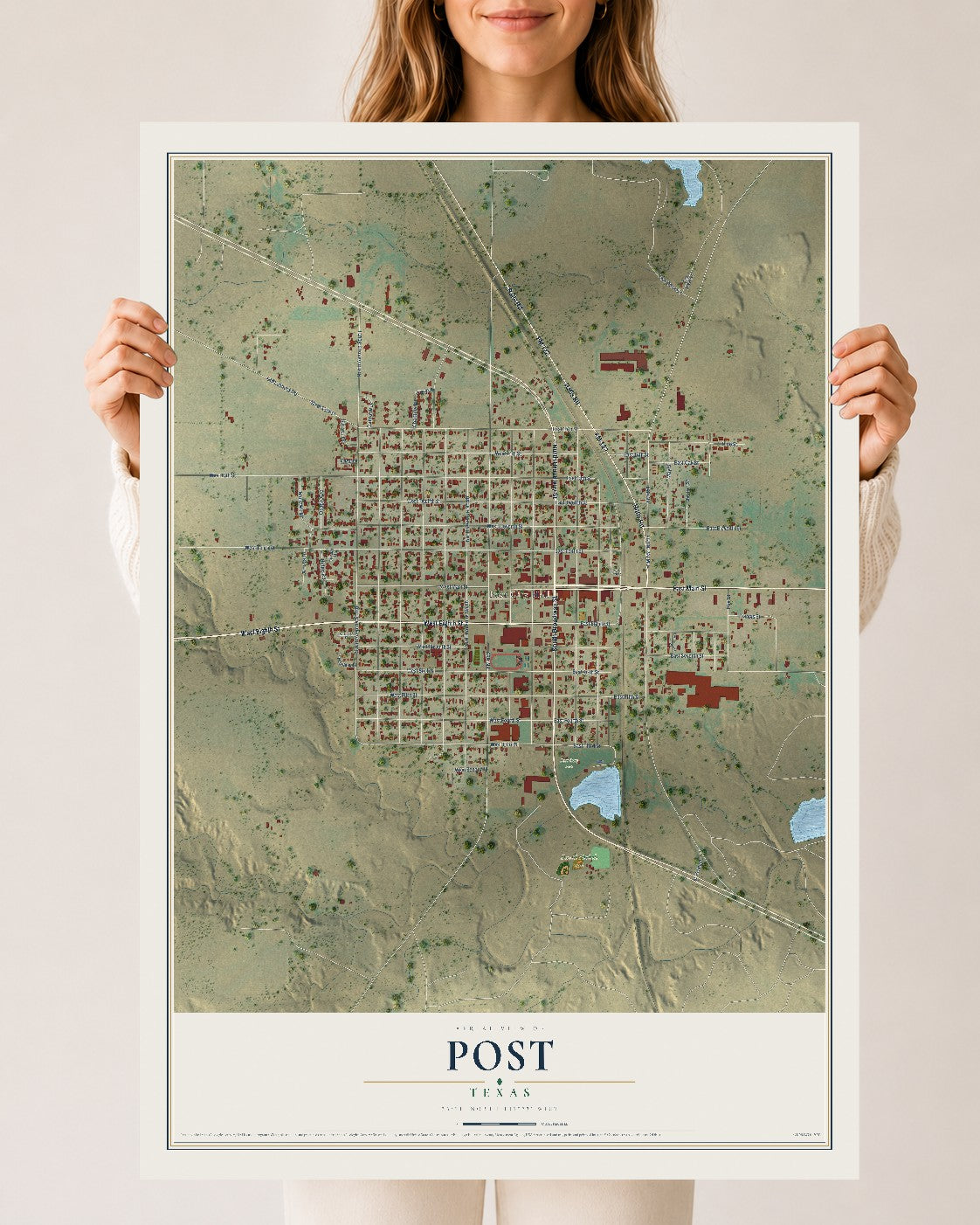Map of Post, Texas, 24 x 36 inch unframed archival matte print