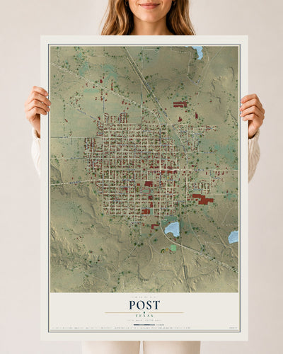Map of Post, Texas, 24 x 36 inch unframed archival matte print