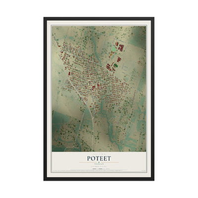 Map of Poteet, Texas, 12 x 18 inch print in a black wood frame