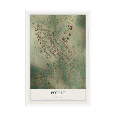 Map of Poteet, Texas, 12 x 18 inch print in a white wood frame