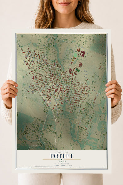 Map of Poteet, Texas, 18 x 24 inch unframed archival matte print