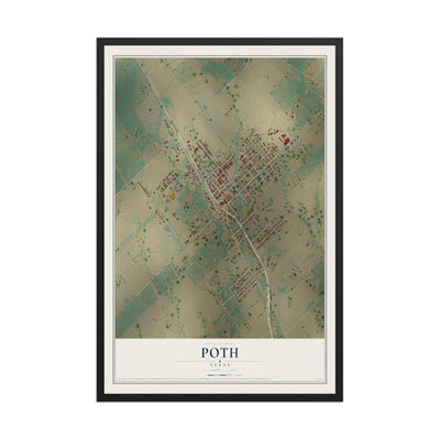 Map of Poth, Texas, 12 x 18 inch print in a black wood frame
