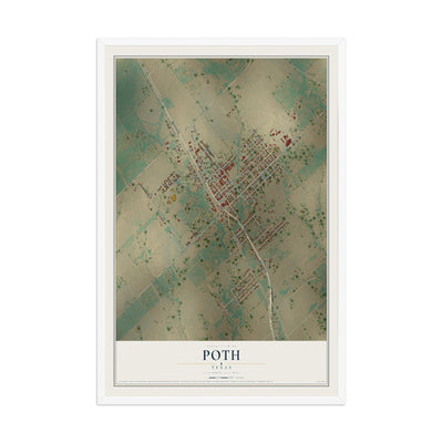Map of Poth, Texas, 12 x 18 inch print in a white wood frame