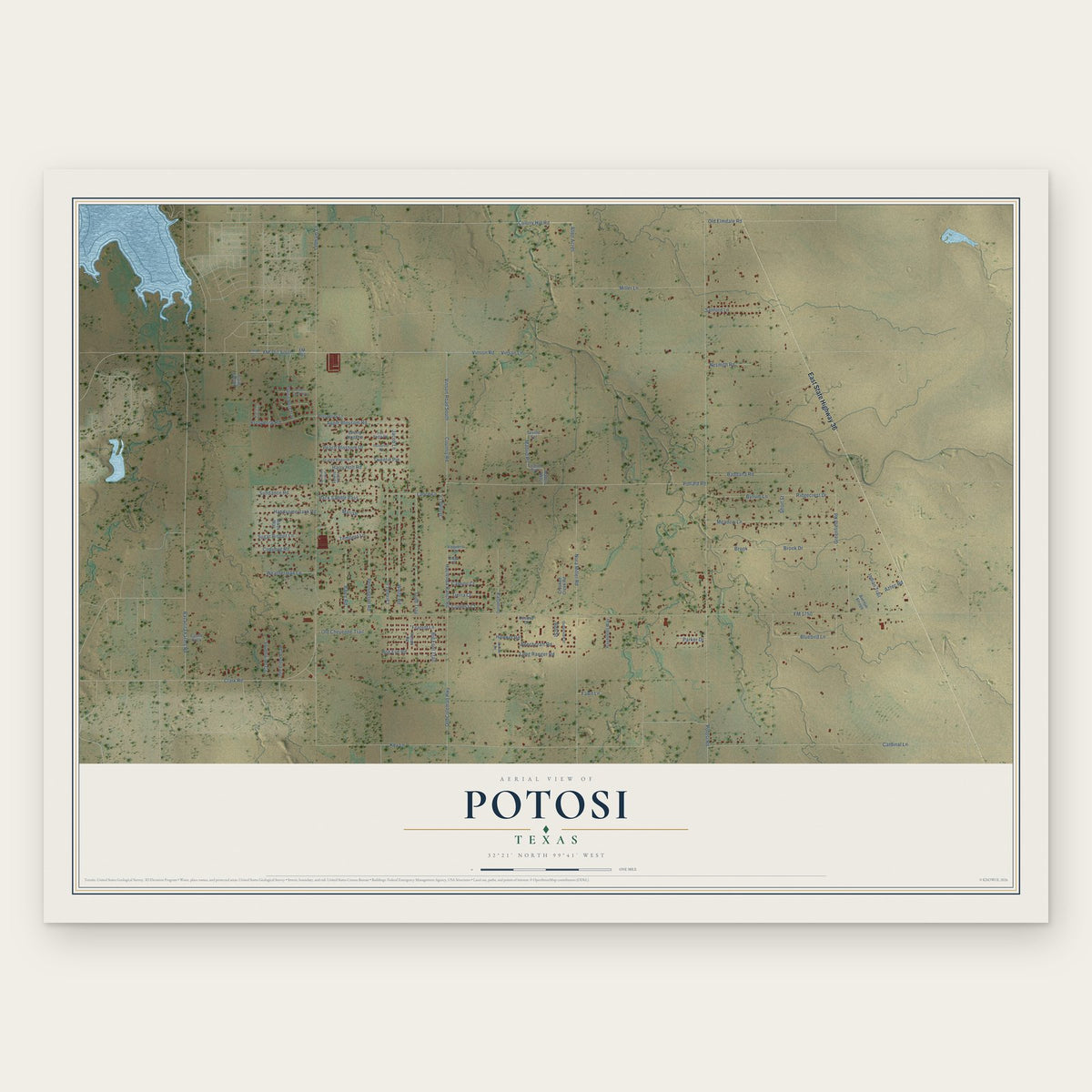 Potosi, Texas map print, the full design