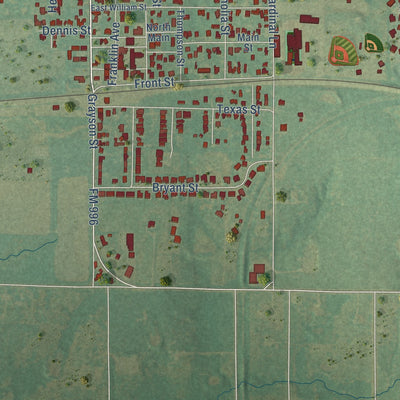 Second close-up of the map of Pottsboro, Texas print showing more streets and buildings