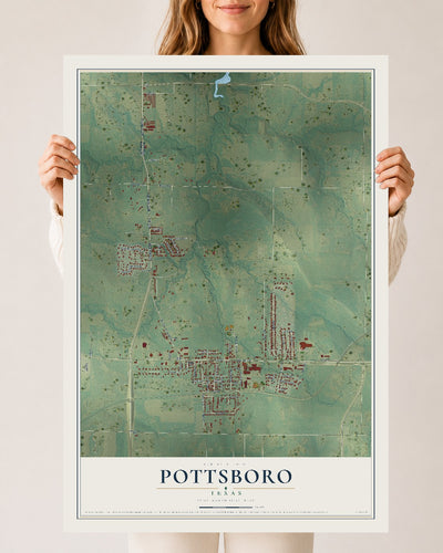 Map of Pottsboro, Texas, 24 x 36 inch unframed archival matte print