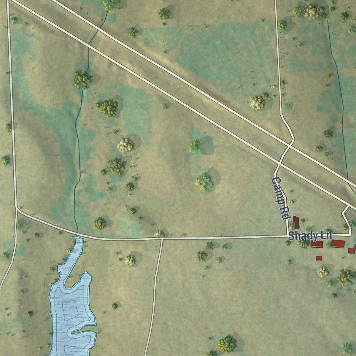 Second close-up of the map of Poynor, Texas print showing more streets and buildings