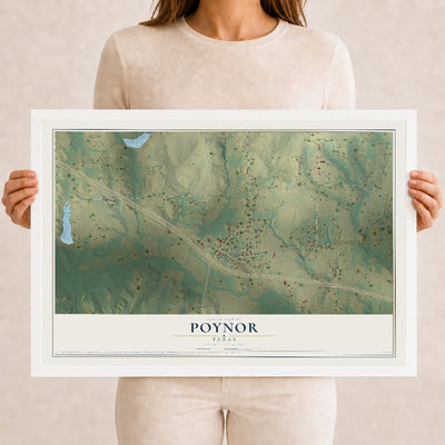 Map of Poynor, Texas, 12 x 18 inch print in a white wood frame