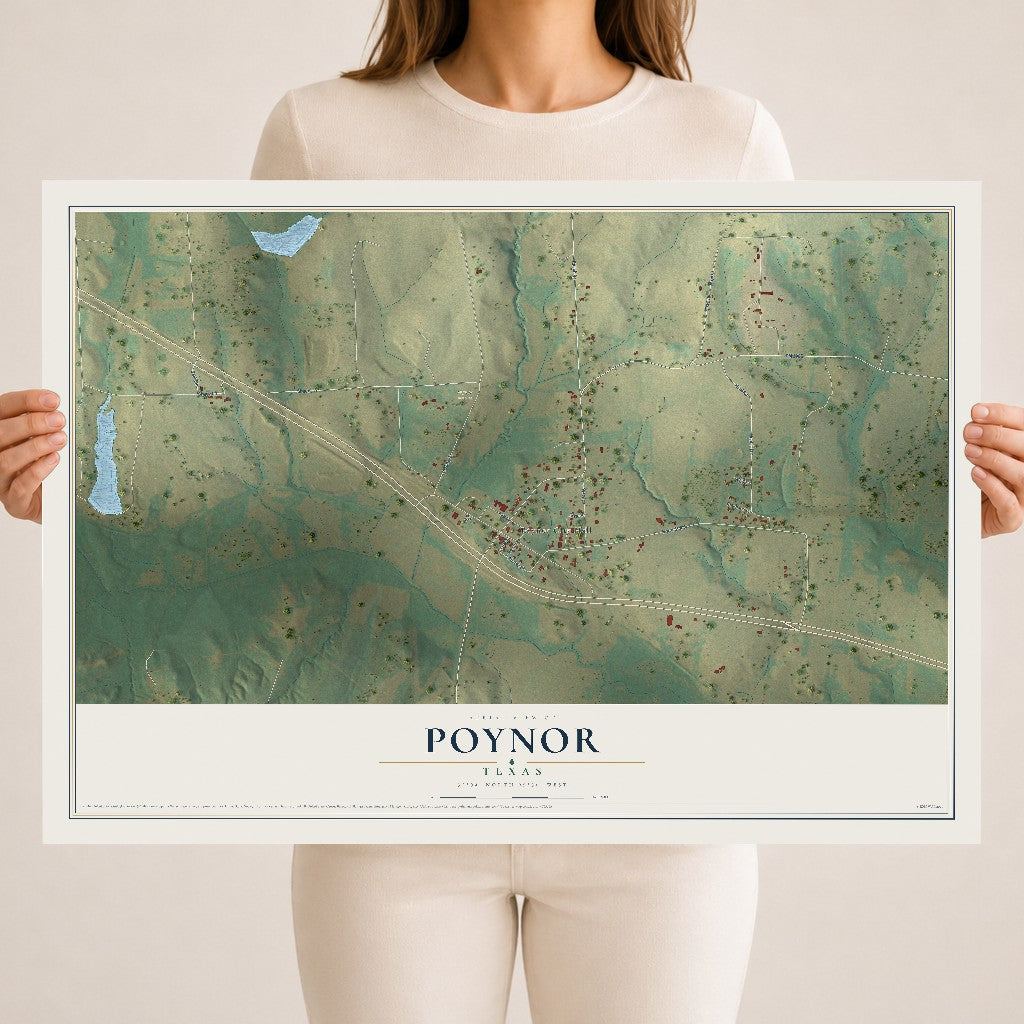 Map of Poynor, Texas, 18 x 24 inch unframed archival matte print
