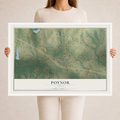 Map of Poynor, Texas, 24 x 36 inch print in a white wood frame