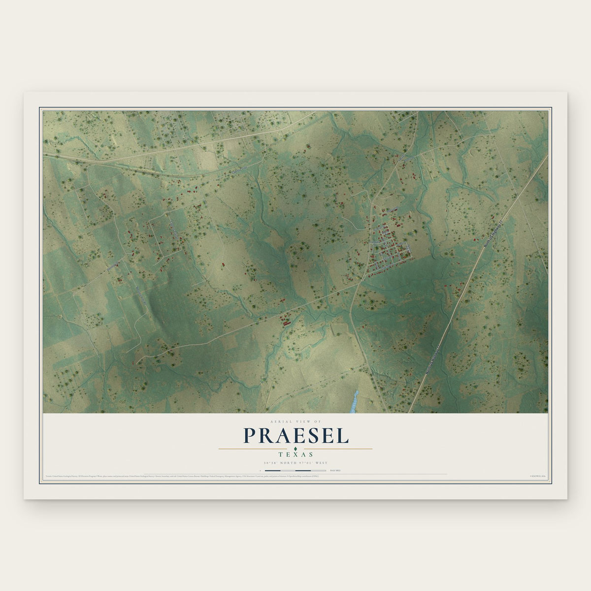 Praesel, Texas map print, the full design
