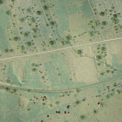 Close-up of the map of Praesel, Texas print showing street and building detail
