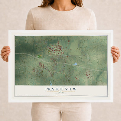 Map of Prairie View, Texas, 12 x 18 inch print in a white wood frame
