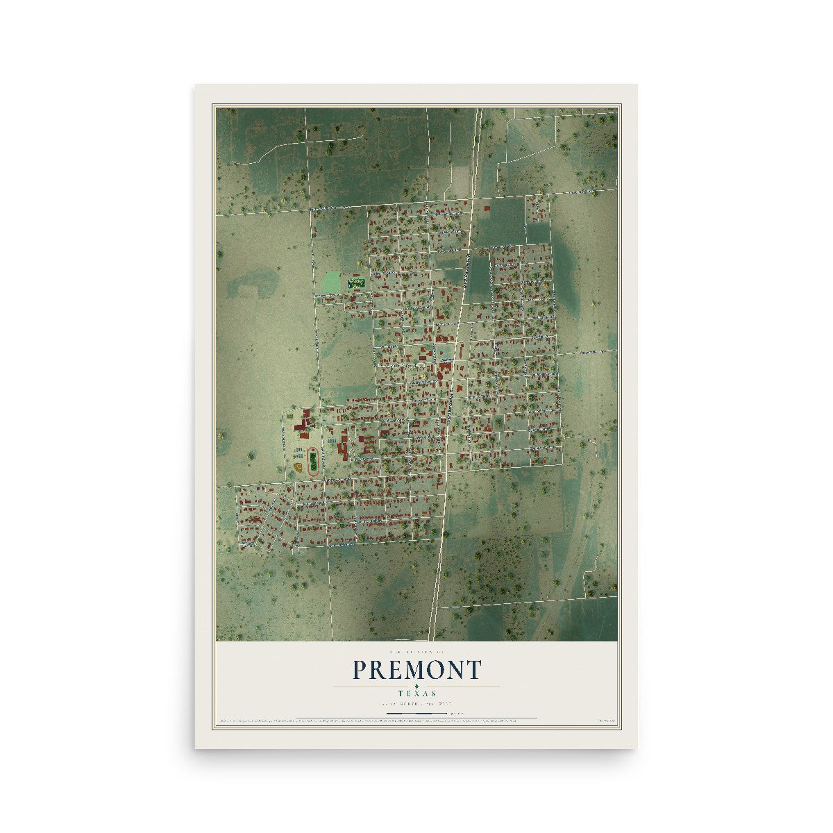 Map of Premont, Texas, 12 x 18 inch unframed archival matte print