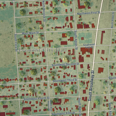 Close-up of the map of Premont, Texas print showing street and building detail