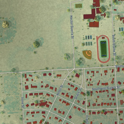 Second close-up of the map of Premont, Texas print showing more streets and buildings