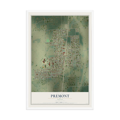 Map of Premont, Texas, 12 x 18 inch print in a white wood frame