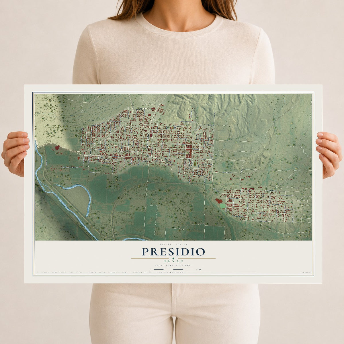 Map of Presidio, Texas, 12 x 18 inch unframed archival matte print