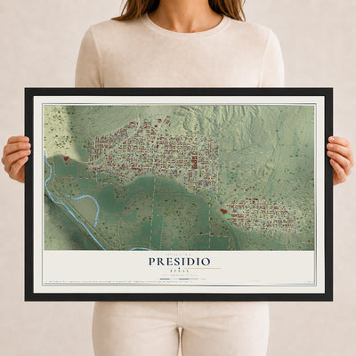 Map of Presidio, Texas, 12 x 18 inch print in a black wood frame