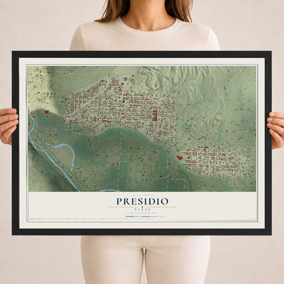 Map of Presidio, Texas, 18 x 24 inch print in a black wood frame