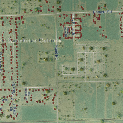 Second close-up of the map of Primera, Texas print showing more streets and buildings