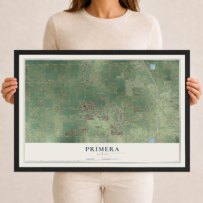 Map of Primera, Texas, 12 x 18 inch print in a black wood frame