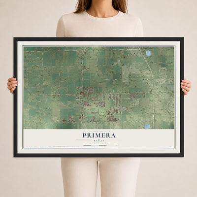 Map of Primera, Texas, 24 x 36 inch print in a black wood frame