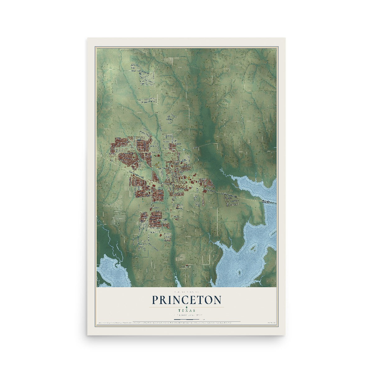 Map of Princeton, Texas, 12 x 18 inch unframed archival matte print