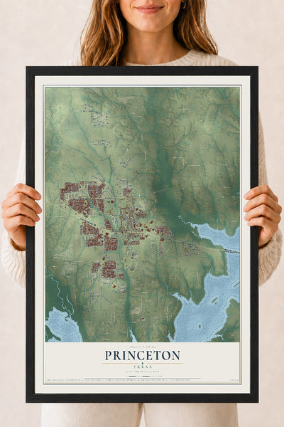 Map of Princeton, Texas, 18 x 24 inch print in a black wood frame