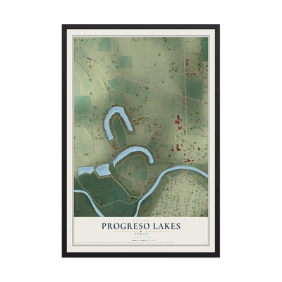 Map of Progreso Lakes, Texas, 12 x 18 inch print in a black wood frame