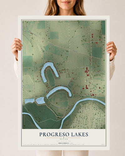 Map of Progreso Lakes, Texas, 24 x 36 inch unframed archival matte print