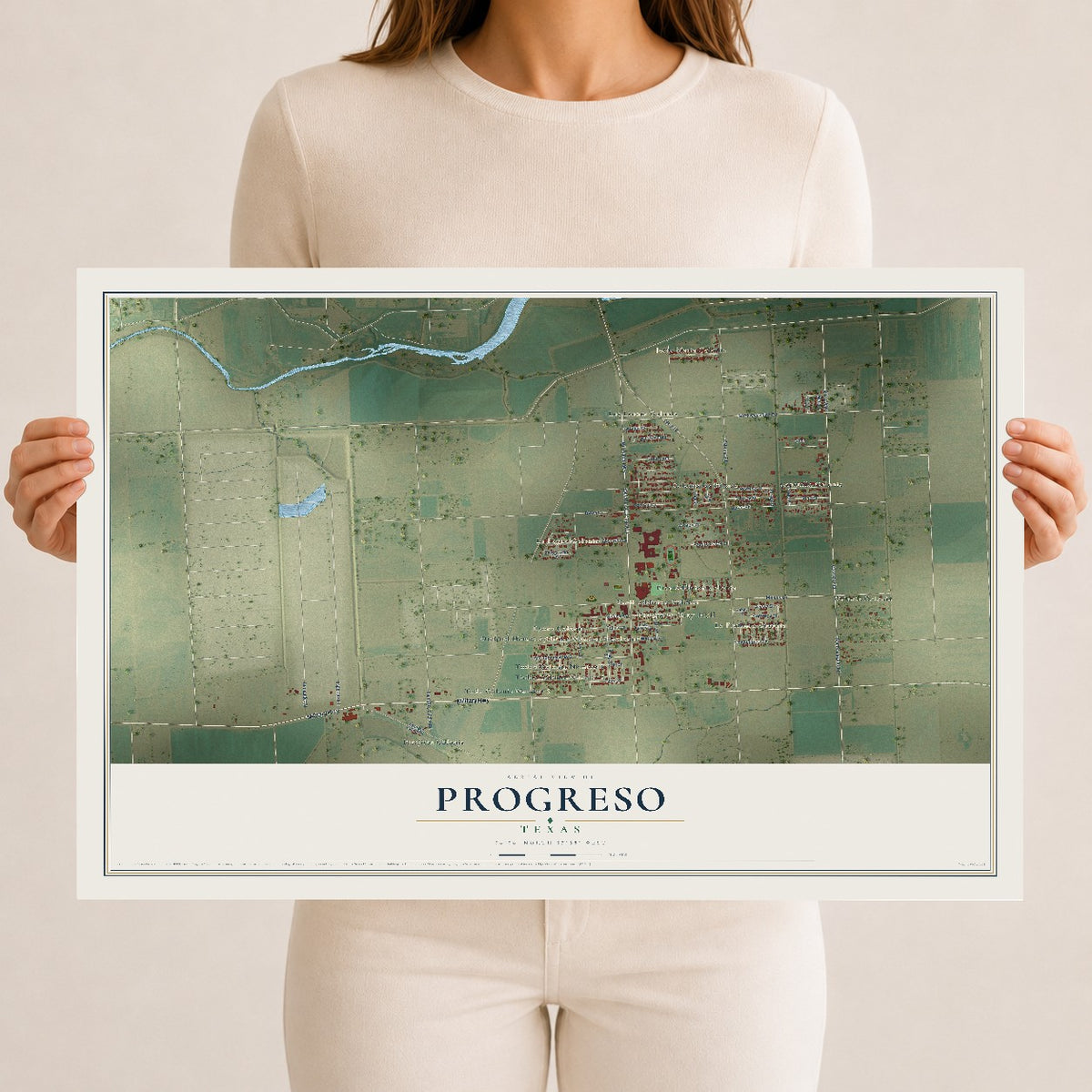 Map of Progreso, Texas, 12 x 18 inch unframed archival matte print