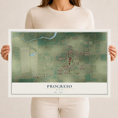 Map of Progreso, Texas, 12 x 18 inch unframed archival matte print