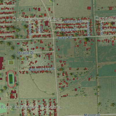 Close-up of the map of Progreso, Texas print showing street and building detail