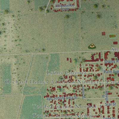 Second close-up of the map of Progreso, Texas print showing more streets and buildings