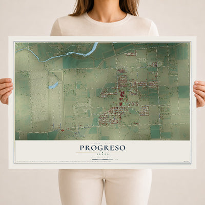 Map of Progreso, Texas, 18 x 24 inch unframed archival matte print