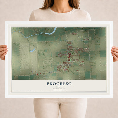 Map of Progreso, Texas, 18 x 24 inch print in a white wood frame