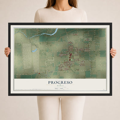Map of Progreso, Texas, 24 x 36 inch print in a black wood frame