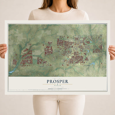 Map of Prosper, Texas, 18 x 24 inch unframed archival matte print
