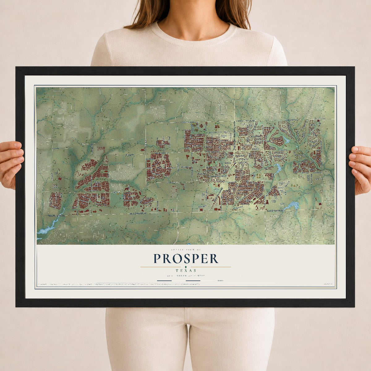 Map of Prosper, Texas, 18 x 24 inch print in a black wood frame