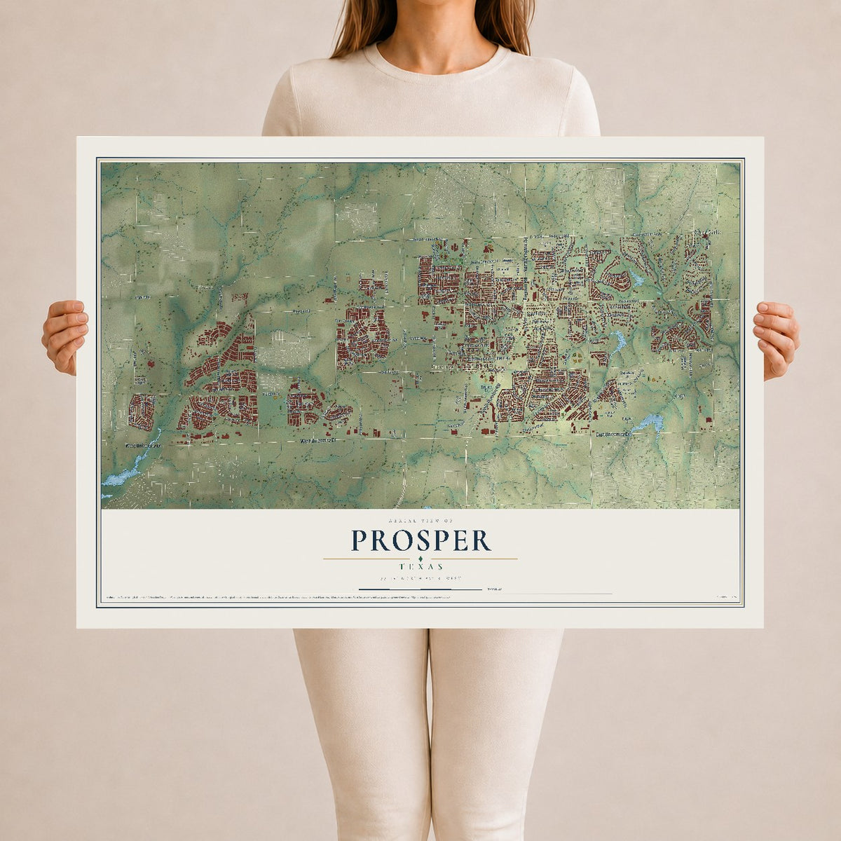 Map of Prosper, Texas, 24 x 36 inch unframed archival matte print