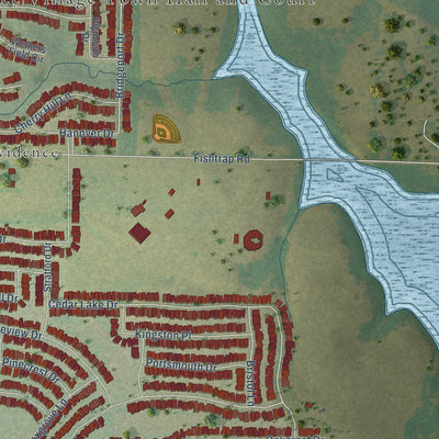 Second close-up of the map of Providence Village, Texas print showing more streets and buildings