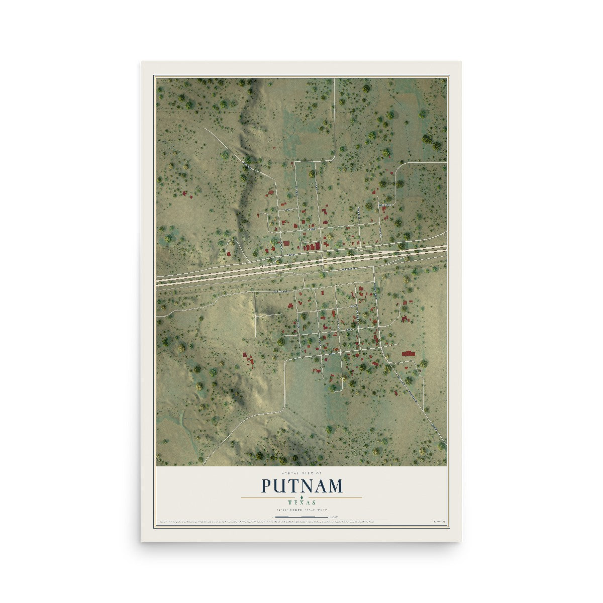 Map of Putnam, Texas, 12 x 18 inch unframed archival matte print