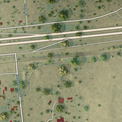 Second close-up of the map of Putnam, Texas print showing more streets and buildings