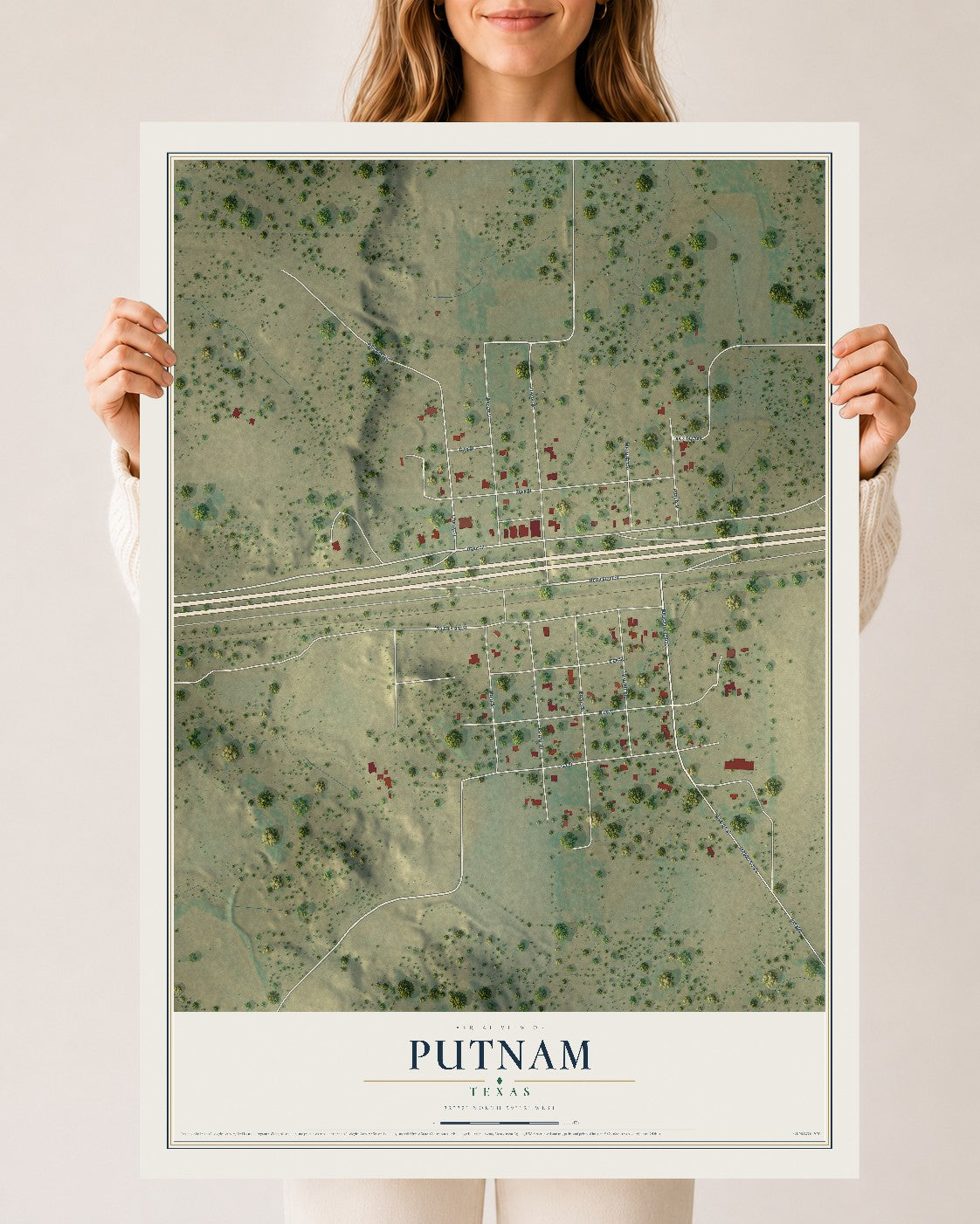 Map of Putnam, Texas, 24 x 36 inch unframed archival matte print